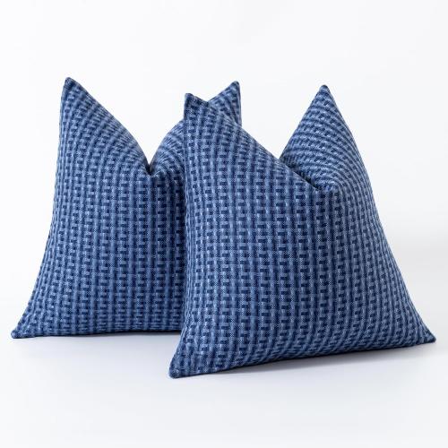 Kevin Textile Outdoor Waterproof Throw Pillow Covers Pack of 2 Farmhouse Decorative Cushion Covers for Garden Patio Tent Balcony Bench Couch Sofa 20x20 Inch, Navy Blue