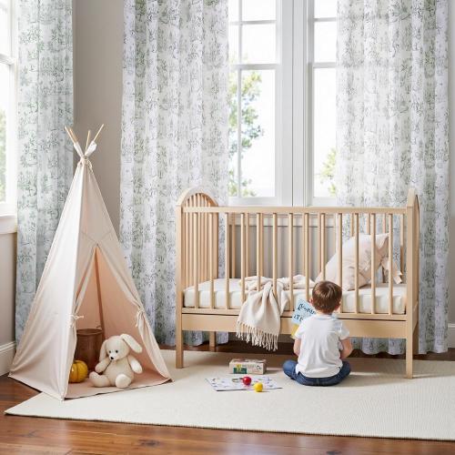 jinchan Linen Nursery Curtains 96 inch Long Woodland Wildlife Sage Green Print Drapes for Kid's Room Light Filtering French Country Farmhouse Curtains with Bunny and Forest Design Set of 2 Panels