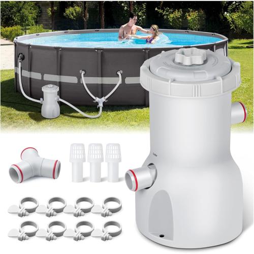 Standard Series Above Ground Pool Filter Pump - 800 GPH Flow Rate | Rapid Circulation & Micro-Debris Filtration, Pool Cartridge Filter Pump System - Keep Water Crystal Clean & Clear - Grey