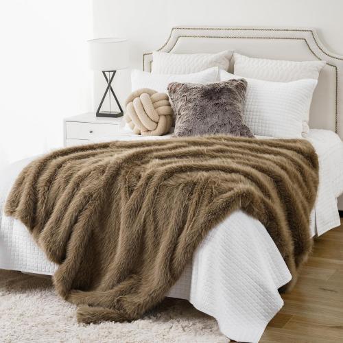 BATTILO HOME Luxury Tan Fluffy Faux Fur Throw Blanket, Cozy Warm Large Fur Blanket for Couch, Sofa, Chair, Bed, Plush Fuzzy Fur Throws with Long Pile, 60x80(Khaki)
