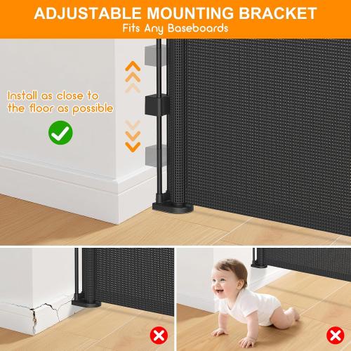 EZIGO 120 Inch Retractable Baby Gates, 41 Inch Extra Tall Retractable Gate | Reinforced Retractable Dog Gate with Rods, 10 FT Extra Long Mesh Pet Gate for Stairs Hallways Doorway Indoor Outdoor, Black