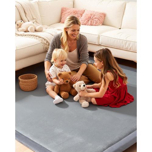 Baby Play Mat for Floor,1.3 Thick 47x47 Play Mat for Playpen,Tummy Time Foam Mats,Plush Soft Padded Playmate for Babies 6-12 Months Crawling,Non-Slip Nursery Rug for Toddler Kids Playroom(Grey)