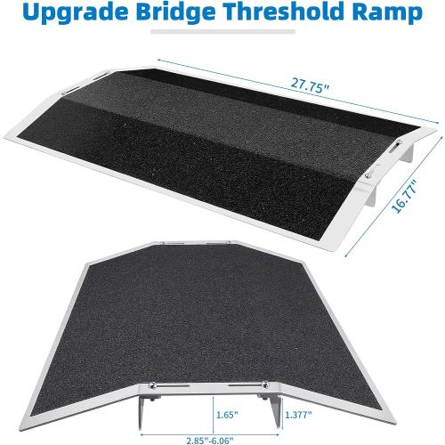 27.75 L x 1.65 H Bridge Threshold Ramp for Doorways–Fits 2.85–6 Wide Thresholds with Adjustable Support Bars Non-Slip Aluminum Wheelchair Ramps for Home Steps,Sliding Door Ramp for Wheelchair