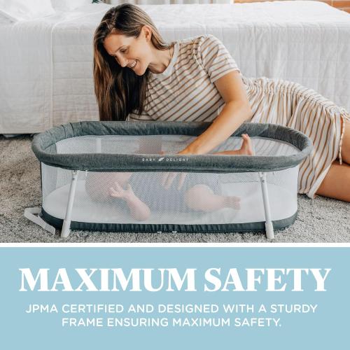 Baby Delight Snuggle Nest Bassinet, Portable Baby Bed, for Infants 0 – 5 Months, Charcoal Tweed