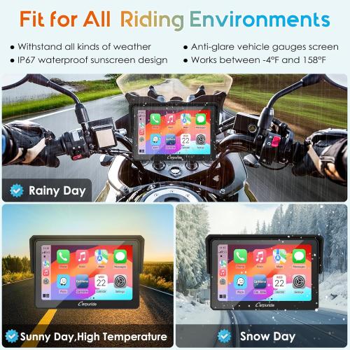 Carpuride W502PRO for Motorcycle CarPlay& Android Auto& Dual Bluetooth - 5 Waterproof GPS Navigation Screen for Motorbike, Music Sharing, Intercom, EQ, Light Sensor, Compass, Barometer