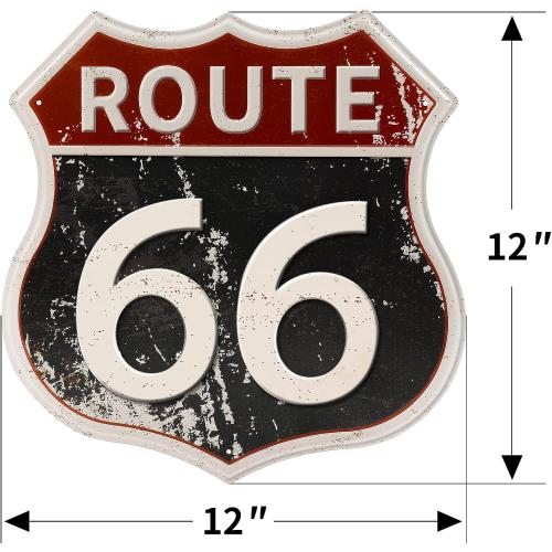 HANTAJANSS Route 66 Road Signs Vintage Room Decor Metal Sign Retro Road Sign Tin Decor Sign for Home, Room & Garage Wall Decoration 12× 12 Inches