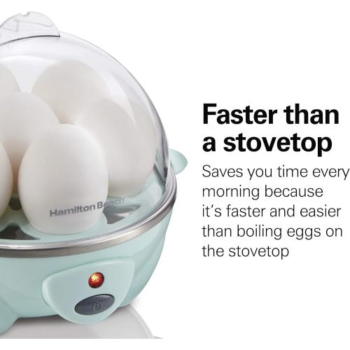 Hamilton Beach 3-in-1 Electric Egg Cooker for Hard Boiled Eggs, Poacher Eggs, Omelet Maker & Vegetable Steamer, Holds 7, Mint (25504)