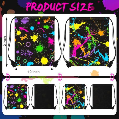 Yiyiring 16 Pcs Glow in the Dark Gift Bags Neon Treat Drawstring Bags for Glow Party Supplies Birthday Travel Camping Decor(Neon Party)