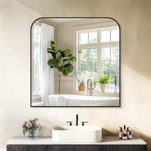 Bathroom Mirror, 30x30 inch Black Rectangle Wall Mounted Mirror with Thin Frame, Bathroom Vanity Mirrors for Over Sink, Entryway, Living Room, Bedroom