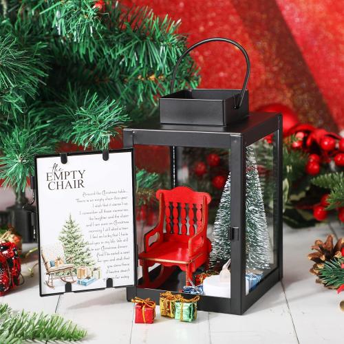 Roowest Christmas in Heaven Decor Memorial Lantern Empty Rocking Chair with LED Candle Mini Christmas Tree Shiny Boxes Ornament in Memory of Loved Ones Save A Seat DIY Memorial Gift(13 Pcs)