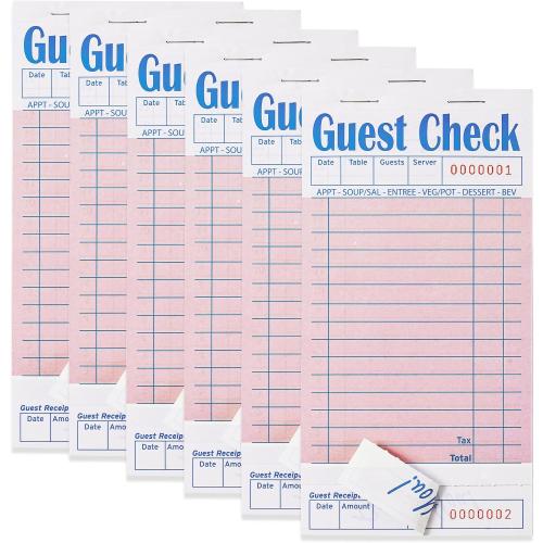 ZPARIK 6 Pack Guest Checks Books, Server Note Pads, Pink | 5 Pack Guest Checks with 50 Sheets Per Book, Waiter Checkbook, Waitress Notepad for Restaurants, Perfect for Servers