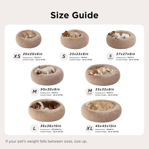 Bedsure Calming Dog Bed Medium Size Dog - Donut Washable Medium Pet Bed, 30 inches Anti-Slip Round Fluffy Plush Faux Fur Cat Bed, Fits up to 45 lbs Pets, Camel