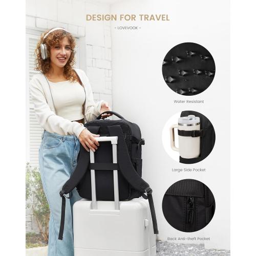 LOVEVOOK Travel Backpack for Women & Men, 40L Large Carry On Backpack Airline Approved, TSA Personal Item Weekender Bag, Water Resistant Laptop Backpack with 3 Packing Cubes for Travel Essentials