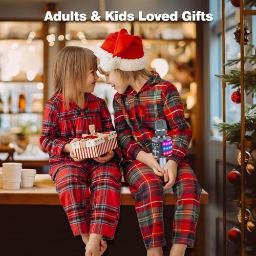 BONAOK Karaoke Microphone for Kids & Adults - Bluetooth Microphones Singing Mic with Disco Lights, Echo Effect, Built-in Speaker Portable Karaoke Player for Party Travel Gifts Q78(Space Gary)