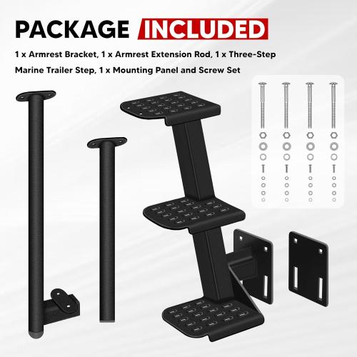 Heavy-Duty Boat Trailer Steps (3 Steps) with Handle Fits 3'' and 3.5'' Tall Trailer Tongues, Max 500lbs Capacity, Fit for Most Bass Boats, Pontoon Boats, Hunting Boats, Universal Fit