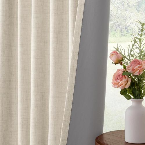 INOVADAY 100% Blackout Curtains for Bedroom, Black Out Curtains 84 Inch Long, Clip Rings Linen Blackout Drapes, Thermal Insulated Room Darkening for Living Room, 2 Panels - Cream,W50xL84