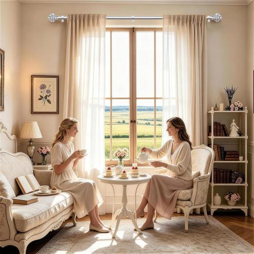 USFOOK Silver Curtain Rods for Windows 32 to 58, Decorative Drapery Rod