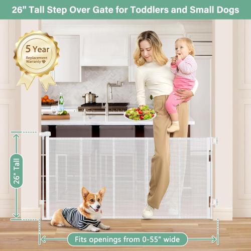Size 55 Color White Reinforced 26 Inch Tall Retractable Baby Gates to Step Over 55 Wide Small Outdoor Retractable Child Gates for Doorways Short Retractable Dog Gates for Baby Indoor Retractable Stairs Gate for Kids