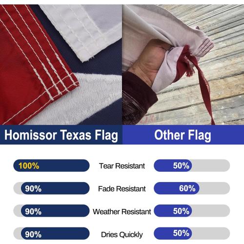 Homissor Texas Flag 4x6 Feet - Embroidered Star Sewn Stripes Outdoor Heavy Duty 210D Oxford Nylon Flags Vivid Color - Canvas Header Brass Grommets and 4 Stitch Hemming USA Flag
