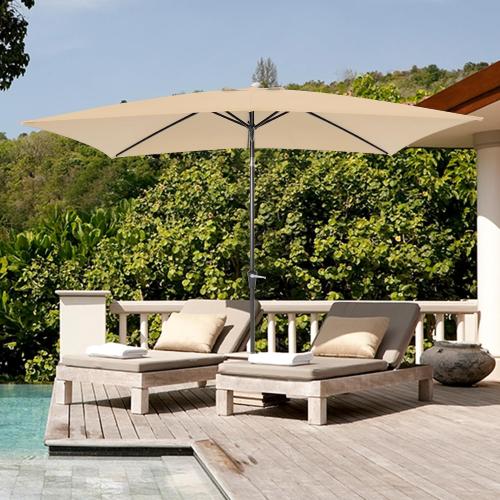 Rectangular Patio Umbrella, 6.5 x 10 ft Rectangle Table Umbrellas w/Heavy Duty Ribs, Effortless Crank and Push Button Tilt, Wind Resistant Sun Umbrella for Outdoor Patio, Beige