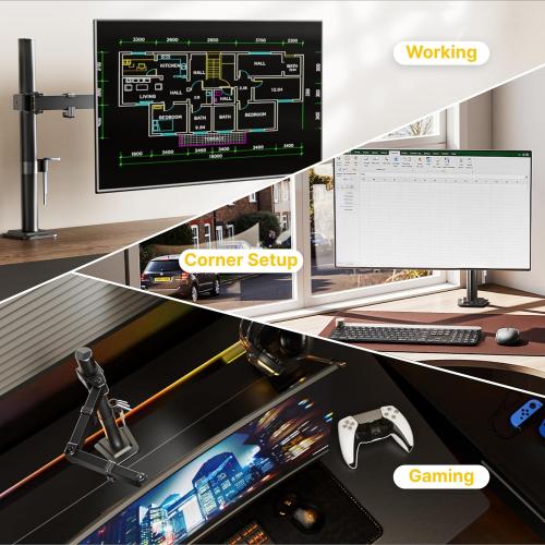 monTEK Single Monitor Stand for 17-32 inches Screen, Fully Adjustable Monitor Arm Desk Mount up to 22lbs Capacity, Computer Mount with C Clamp and Grommet Base, Max VESA 100x100mm