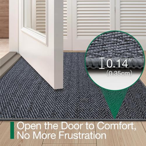 LUMI Ultra Thin Indoor Door Mat for Entrance 36x56, Non Slip Entryway Mat, Low Profile Doormat, Unique Herringbone Design Carpet for Inside, Patio, Porch, Medium Gray