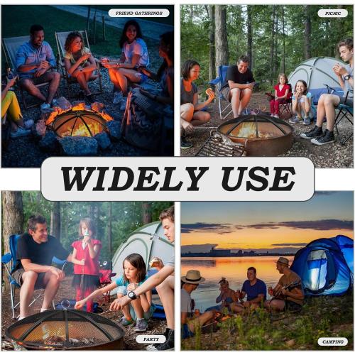 Size 27 Fire Pit Spark Screen, 27 Inch Diameter Fire Pit Screen with Handle & Poker,Heavy Duty Metal Mesh Fire Pit Screen,Fire Pit Lid for Outdoor/Beach/RV Camping/Backyard