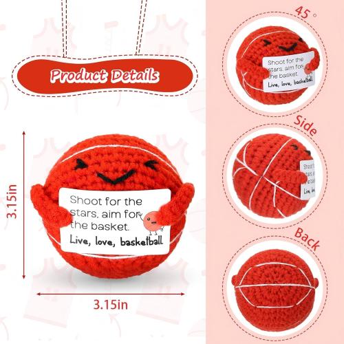 12 Pcs Christmas Basketball Gifts Bulk Handmade Crochet Basketballs with Positive Cards for Team Coach Coworker Friend Birthday Holiday Party Favors Home Decor Supplies