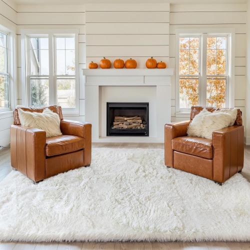 Thick Area Rug 4x6 Cream White Fluffy Shag for Bedroom, Soft Washable Fuzzy Shaggy Non-Slip Plush Carpet for Living Room, Modern Furry Rugs for Kids Nursery Baby Boys Girls Dorm, Ivory