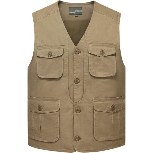 Size XL KTWOLEN Men's Outerwear Multi-Pocket Vests Casual Fishing Safari Vest Cotton Lightweight Outdoor Vest