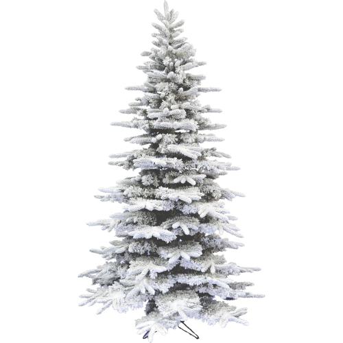 Fraser Hill Farm 7.5-ft. Pine Valley Flocked Christmas Tree, Huge Fake Christmas Tree with No Lights, Unlit Snowy Artificial Christmas Tree, Festive Indoor Holiday Decoration