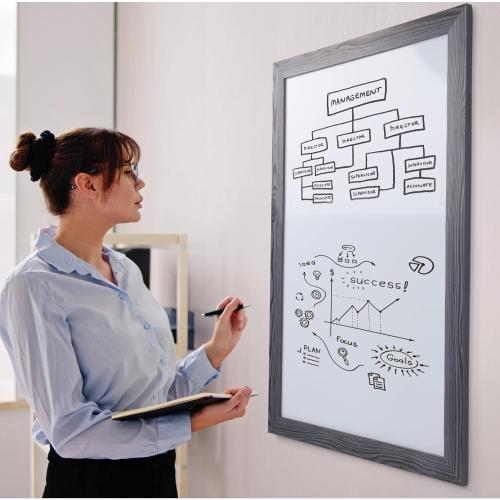 Real Wooden Framed Magnetic Dry Erase Whiteboard, 24 X 36, Vertical/Horizontal Wall Mount, Includes Black Marker, Eraser and 4 Magnets, by Better Office Products (Gray Wash)