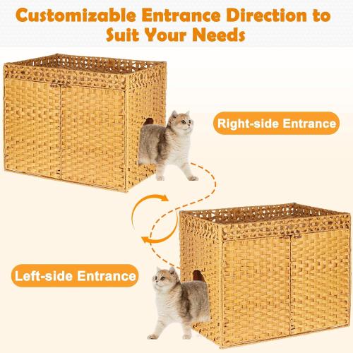 SZEE Cat Litter Box Enclosure Furniture, Hidden Litter Box with Mat, Handwoven Rattan Cat Houses for Indoor/Outdoor Cats, Large Litter Box Enclosure with 12” Edge for Living Room/Bedroom/Washroom