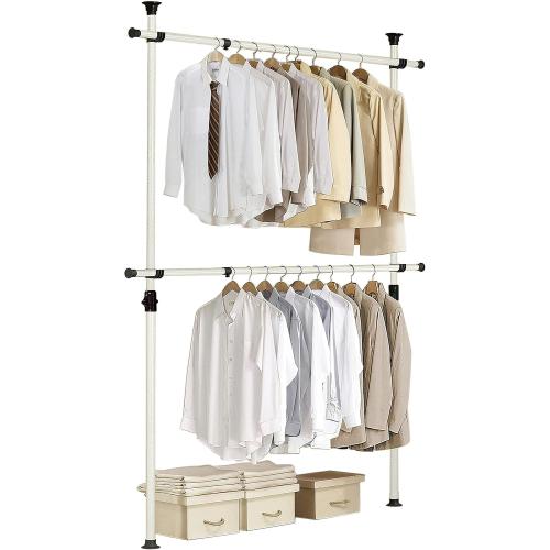 PRINCE HANGER Heavy Duty Adjustable Garment Rack – One Touch System for Easy Assembly, 352 LBS Load Capacity, Freestanding Metal Wardrobe Closet Rack Ivory (Width Adjustable, PHUS-0023)