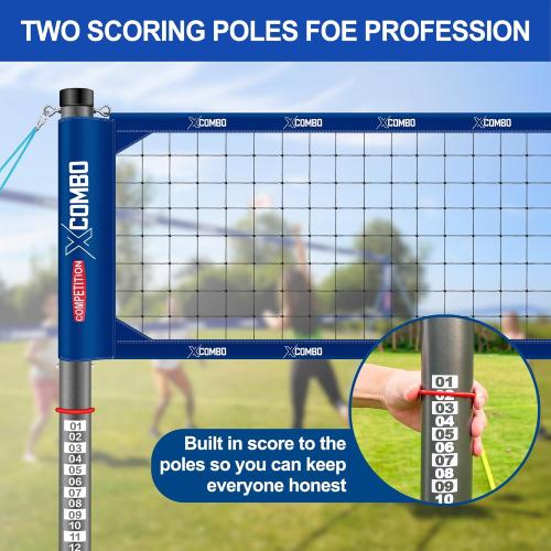 Professional Volleyball Net Set Heavy Duty for Outdoor Backyard Portable with Aluminum Adjustable Height Scoring Poles, Regulation Nets System for Tournament, Grass