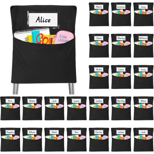 Classrooms Chair Pockets, 24 PCS Sturdy 18x20 Chair Bags for Classroom Chairback Pockets with Name Tags Storage for Supplies Classroom Organization Fits Most Student Chairs K-2 Teacher Essentials