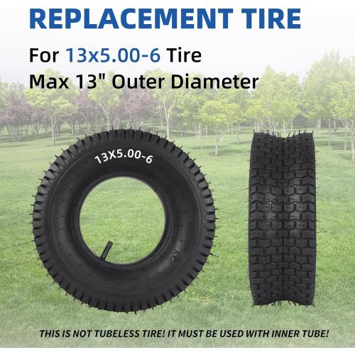 Set of 2 Size 13x5.00-6 Tire and Inner Tube Set, TR-13 Straight Valve Stem, Replacement Riding Mower Front Wheel Assembly, 2 Pack