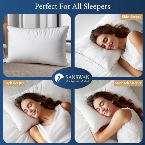 SANSWAN Luxury Goose Down Pillow King Set of 2, Cooling Breathable Hotel Quality Medium Firm for Hot & All Position Sleepers, Hypoallergenic
