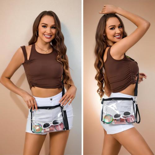 Bagenius Clear Purse Stadium Approved, Crossbody Bag with Detachable Straps | 0.5mm Thickened PVC, 7.5x10x1.5 Inches Stadium Approved, Transparent bag for Concert, Festival, Game Day, Sports, Black