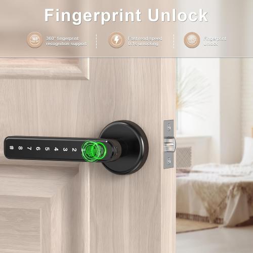 IRONZON Fingerprint Door Handle for Bedrooms - 191F 3-in-1 Fingerprint Door Lock with Keypad, Fingerprint Door Knob for Bedroom with Key, Keyless Entry Door Handle - Black