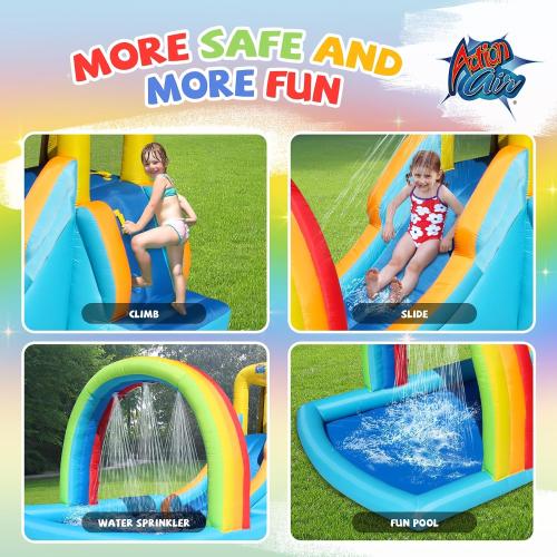 157x79x71 Action Air Inflatable Water Slide, Bounce House with Slide for Wet and Dry, Kids Backyard Waterpark for Summer Fun, Rainbow Splash Pool for Age 3-8, Love for Kids