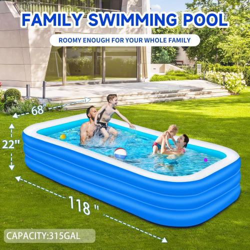 Nattork Inflatable Swimming Pool for Kids and Adults- 118 x 68 x 22 Family Full-Sized Blow Up Pools for kids -Thickened Durable Above Ground Swimming Pool Backyard Lawn, Indoor Outdoor Summer Party