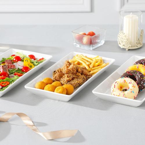 MALACASA 3 Tier Serving Trays for Party, 12 Inch Porcelain White Trays for Serving Food, Dessert Stand with Collapsible Gold Metal Rack