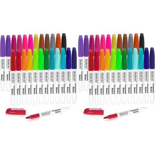 Shuttle Art Permanent Markers, 24 Colors Fine Point Assorted Colors Permanent Marker Set, Works on Plastic,Wood,Stone,Metal and Glass for Doodling, Coloring, Marking