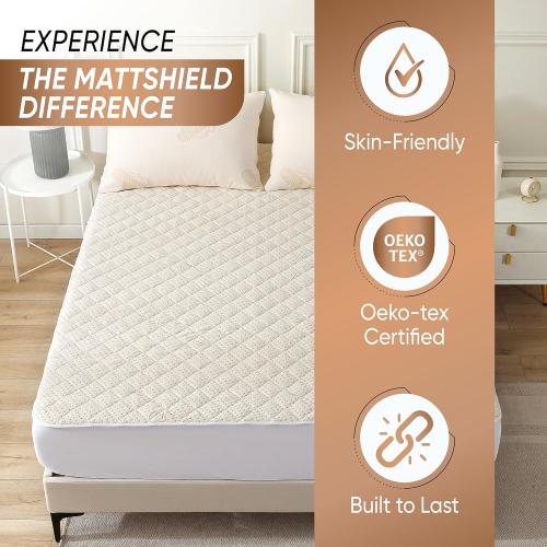 Luxury Quilted Organic Cotton Mattress Protector Full Size - 380 GSM Waterproof & Breathable Pad - Deep Pocket Fitted Cover - Soft & Silent Protection (Cotton Filling)