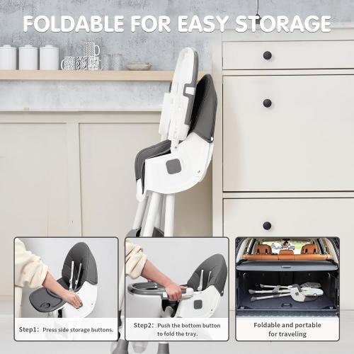 Baby High Chair, 6 in 1 Convertible High Chairs for Babies and Toddlers with 5-Point Safety Harness,Foldable High Chair for Space-Saving, Adjustable Dining Tray,Backrest & Height,Easy to Clean Surface