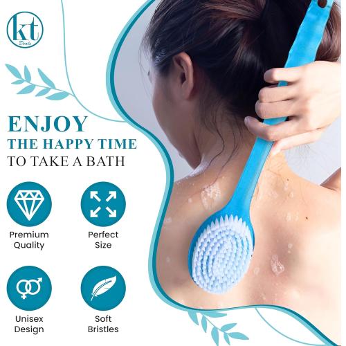 2 Pack Bath Body Brush Long Handle Back Shower Brush Exfoliating Back, Body, and Feet Scrubber Soft Nylon Bristles (Blue & Green)