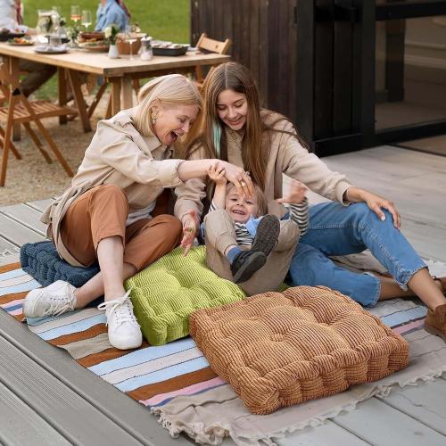 2 Pack Meditation Floor Pillow Large Square and Round Floor Cushions for Adults Yellow Corduroy Floor Seat Pillows Cushion for Living Room Balcony Tatami Yoga,18x18 Inch