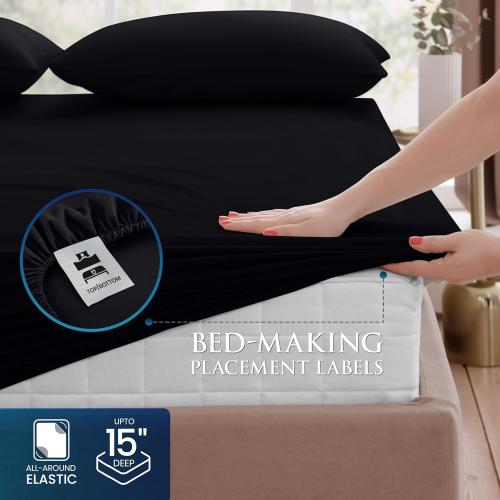 Queen Sheet Set - Brushed Microfiber - Soft Bed Sheets for Queen Size Bed Set - Includes 1 Fitted, 1 Flat, & 2 Pillow Cases - Deep Pocket (Black)