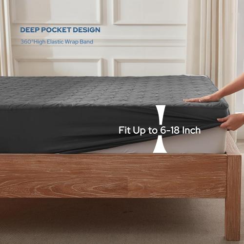 BEDLORE Waterproof Mattress Protector, Queen Size Mattress Pad Noiseless with Deep Pocket 6-18 Depth, Soft Breathable Dirt-Proof Bed Mattress Cover Washable for Home, Bedroom, Hotel (Gray)
